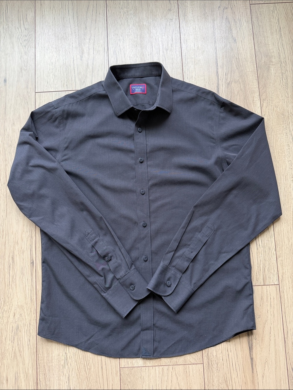 UNTUCKit Stone Black WF Men’s Medium Black Long-Sleeve Dress Shirt Casual Work